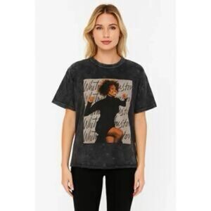 Whitney Houston Women's Acid Wash Graphic T Shirt Top 100% Cotton Size Small